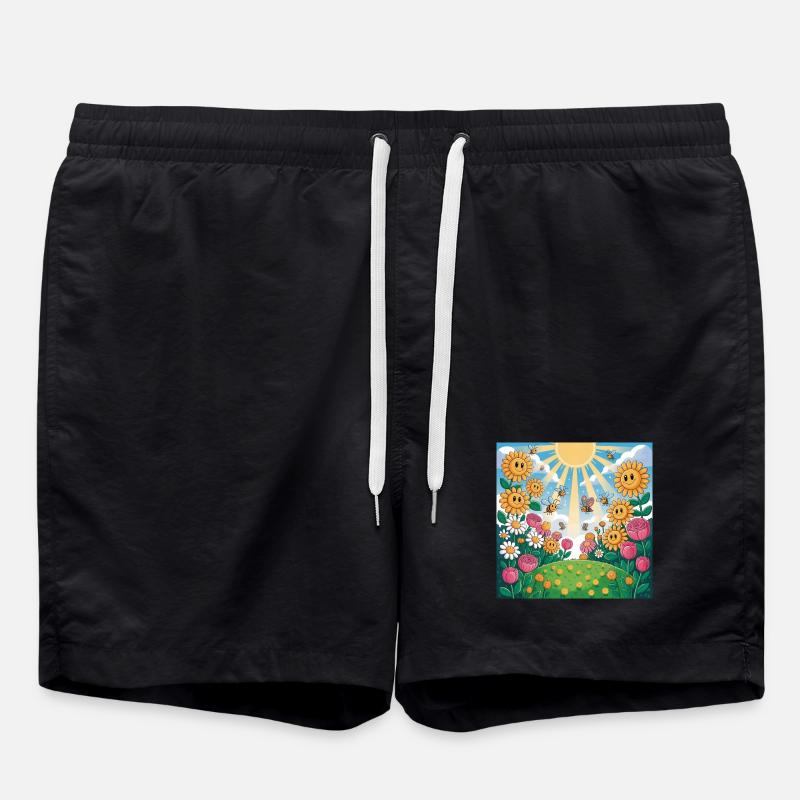 Sonnenblumengarten mit Bienen - Badeshorts - Schwarz