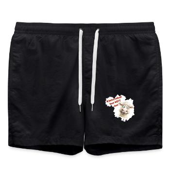 Dessin animé drôle de mouton avec texte rouge - Short de bain - noir - Devant - AI Model Male 185 light (185cm)
