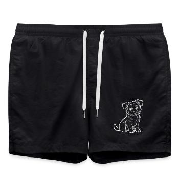 Cuddly Dog Outline Drawing - Swim Trunks - black - Front - AI Model Male 185 light (185cm)
