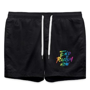 End Racism Now - Badeshorts - Schwarz - Vorne - AI Model Male 185 light (185cm)