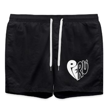 Peru Hand Drawn Logo - Farbe variabel  - Badeshorts - Schwarz - Vorne - AI Model Male 185 light (185cm)