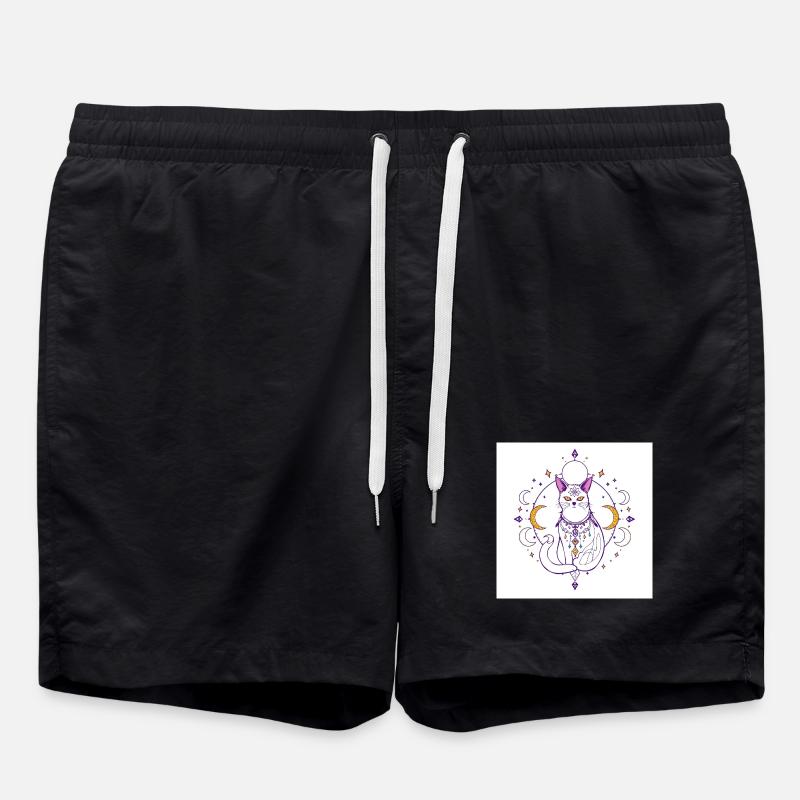 mystical-cat-moon-celestial-A - Swim Trunks - black