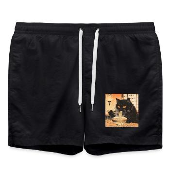 Cute Cat Ramen Noodles Japan Wave Gift Retra - Swim Trunks - black - Front - AI Model Male 185 light (185cm)