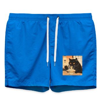 Cute Cat Ramen Noodles Japan Wave Gift Retra - Swim Trunks - cobalt blue - Front