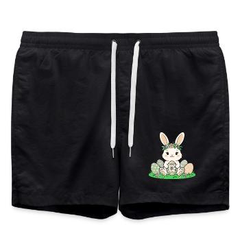 Osterhäschen mit Blütenkranz - Badeshorts - Schwarz - Vorne - AI Model Male 185 light (185cm)