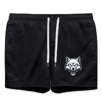 Wild Arctic White Wolf Maskottchen-Maskottchen-Logo - Badeshorts - Schwarz - Vorne - AI Model Male 185 light (185cm)