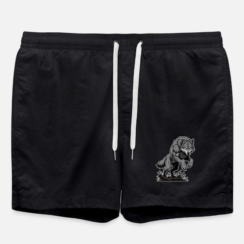 Werwolf Mighty Racing Maskottchen Wolf - Badeshorts - Schwarz