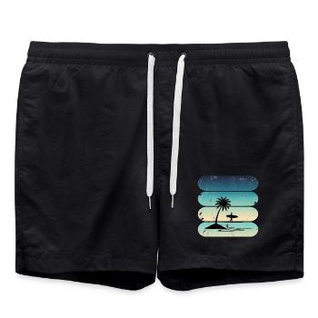 Retro Surfing Surfing Athlete Water Sports Surfer - Swim Trunks - black - Front - AI Model Male 185 light (185cm)
