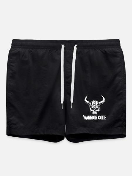 Kriegercode, Schädel, Wikinger, nordischer Hörnerhelm, - Badeshorts - Schwarz