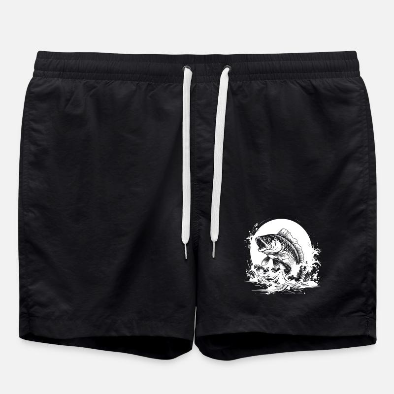 Fishing Drawing - Swim Trunks - black