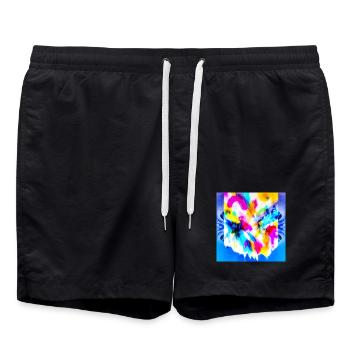 Explosion of colour in watercolour - Swim Trunks - black - Front - AI Model Male 185 light (185cm)