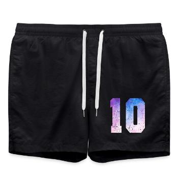 Ausgabe 10 – 10-jähriges Jubiläumsgeschenk - Badeshorts - Schwarz - Vorne - AI Model Male 185 light (185cm)