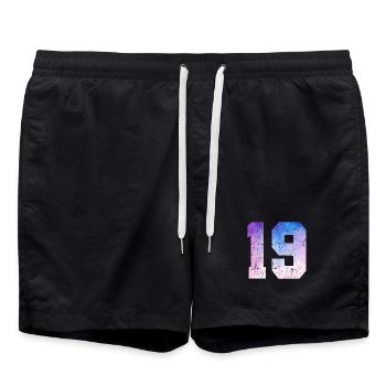 numéro 19 – Cadeau anniversaire 19 ans - Short de bain - noir - Devant - AI Model Male 185 light (185cm)