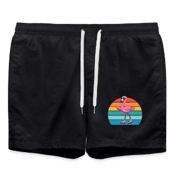 Flamant rose rétro exotique avec lunettes de soleil - Short de bain - noir - Devant - AI Model Male 185 light (185cm)