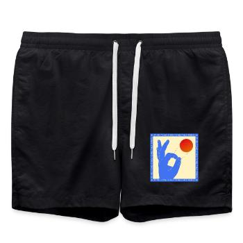 Retro Pop Art Ping Pong Flick Graphic - Swim Trunks - black - Front - AI Model Male 185 light (185cm)