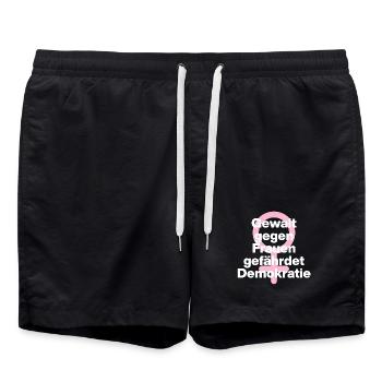 GEWALT GEGEN FRAUEN GEFÄHRDET DEMOKRATIE ♀ - Badeshorts - Schwarz - Vorne - AI Model Male 185 light (185cm)