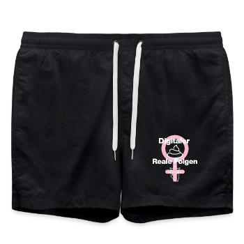 DIGITALER KACK, REALE FOLGEN! ♀️GIRL POWER, FEMAL - Badeshorts - Schwarz - Vorne - AI Model Male 185 light (185cm)