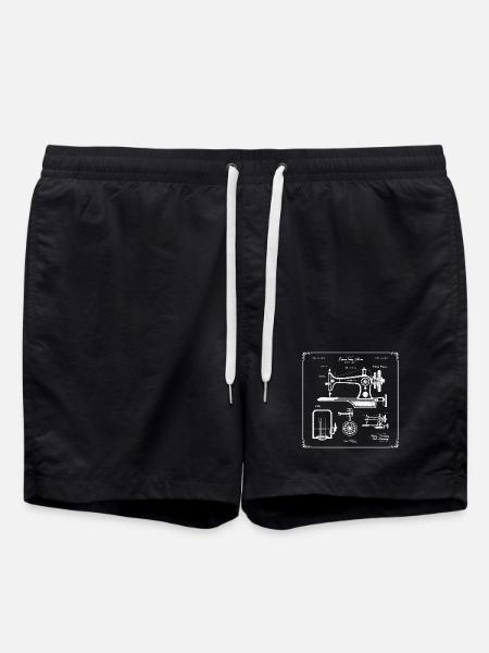 Antique Sewing Machine Blueprint - Swim Trunks - black