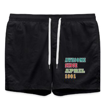 Retro April 1991 Anniversary - Swim Trunks - black - Front - AI Model Male 185 light (185cm)