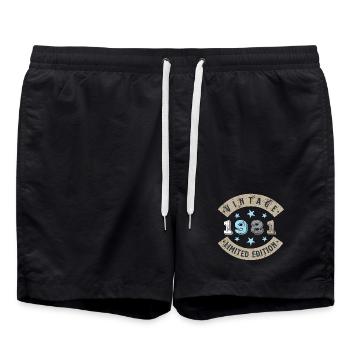 Vintage 1981 - Badeshorts - Schwarz - Vorne - AI Model Male 185 light (185cm)