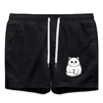 Chat Persan Blanc Yeux Émeraude Portrait Premium - Short de bain - noir - Devant - AI Model Male 185 light (185cm)
