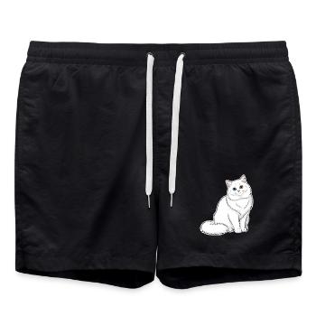 Chat Blanc Angora Yeux Vairons Portrait Élégant - Short de bain - noir - Devant - AI Model Male 185 light (185cm)