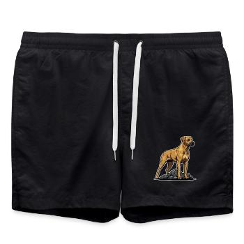 Rhodesian Ridgeback Dog on Rock Proud Portrait - Swim Trunks - black - Front - AI Model Male 185 light (185cm)