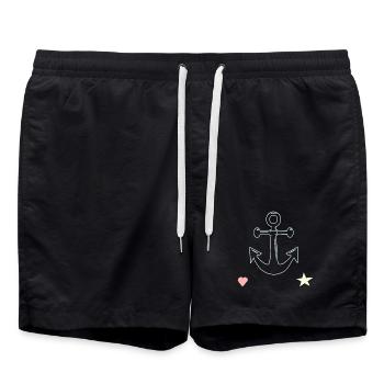 Anchor Lines Motif Heart Star - Swim Trunks - black - Front - AI Model Male 185 light (185cm)