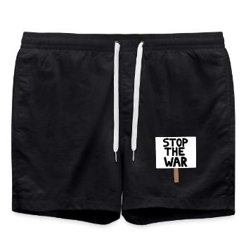Stop the War Protest Sign - Swim Trunks - black - Front - AI Model Male 185 light (185cm)