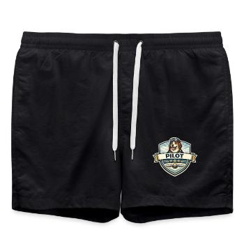 Dog Pilot Badge Cartoon - Swim Trunks - black - Front - AI Model Male 185 light (185cm)