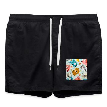 Verspielte Weltraumtier-Collage - Badeshorts - Schwarz - Vorne - AI Model Male 185 light (185cm)