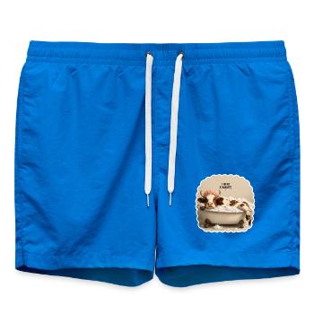 I Need a Minute – Tired Cow in Bathtub - Swim Trunks - cobalt blue - Front