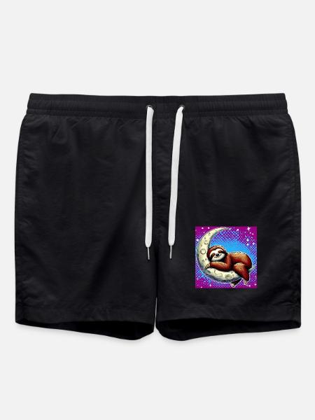 Sloth sleeps on the Moon - Swim Trunks - black
