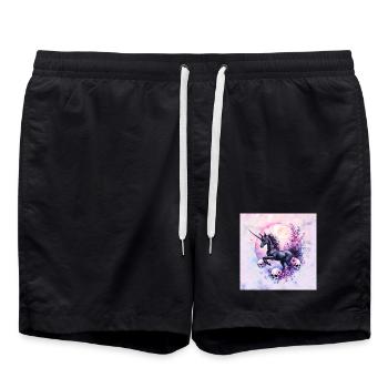 Lunar Unicorn with Flowers and Skulls - Swim Trunks - black - Front - AI Model Male 185 light (185cm)