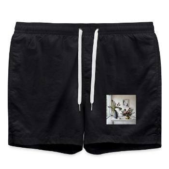 Geometrische Blüten Vasen - Modern Art - Badeshorts - Schwarz - Vorne - AI Model Male 185 light (185cm)
