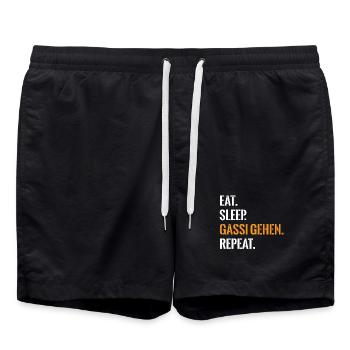 Hundefans Essen Schlafen Gassi Gehen Repeat - Badeshorts - Schwarz - Vorne - AI Model Male 185 light (185cm)