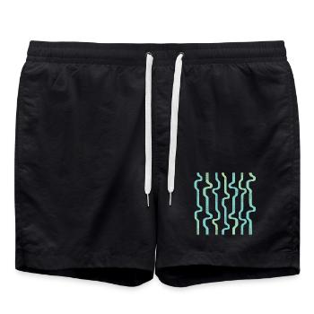 Bandes ondulées ondulées L rayures L Bleu vert - Short de bain - noir - Devant - AI Model Male 185 light (185cm)