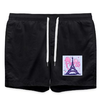 Graffiti de Paris à la tour Eiffel - Flying Gum - Short de bain - noir - Devant - AI Model Male 185 light (185cm)