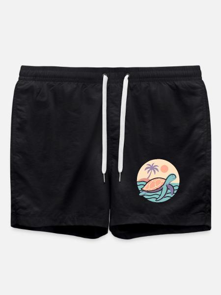 Tortue rétro sur la plage - Short de bain - noir