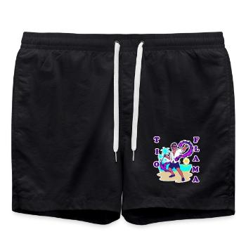 saulo brazilian fireman hero luxury sunset beach - Swim Trunks - black - Front - AI Model Male 185 light (185cm)