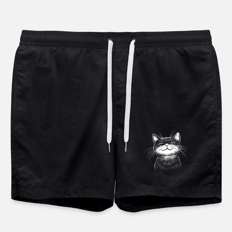 Cat Sketch - Swim Trunks - black