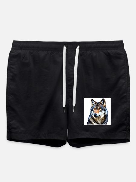 Portrait of a wolf with yellow eyes - Swim Trunks - black