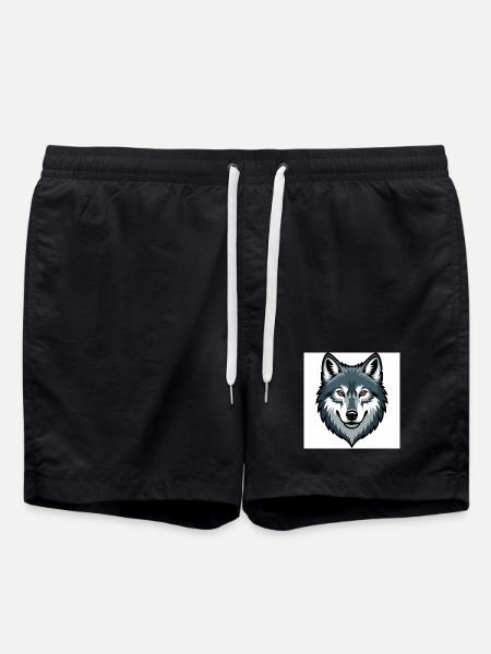 Wolf Head – stylized illustration - Swim Trunks - black