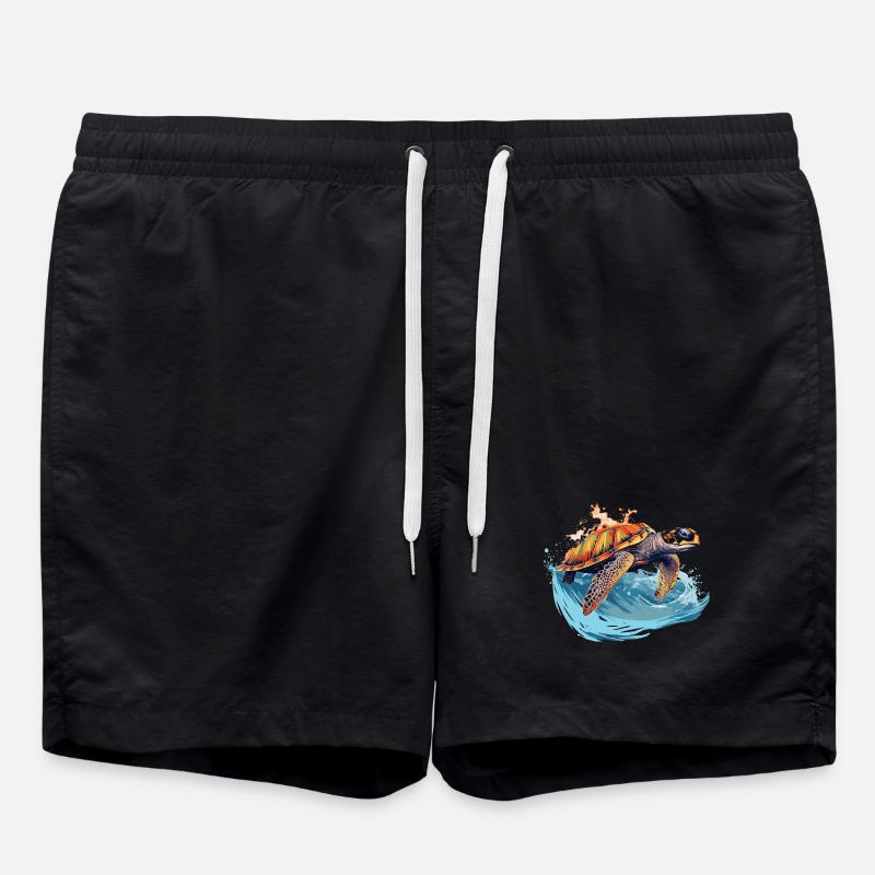 Wild sea turtle in wave - Swim Trunks - black