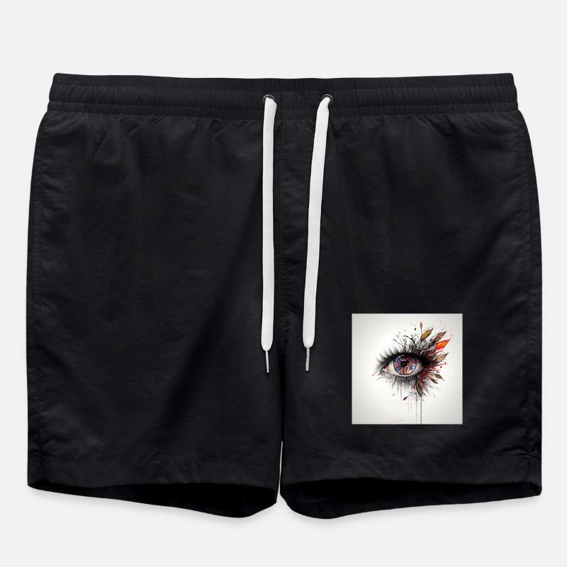 Farbiges Augenkunst mit Blättern - Badeshorts - Schwarz
