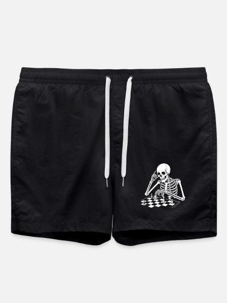 skeleton plays chess - Swim Trunks - black