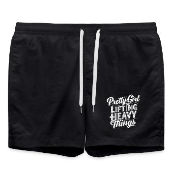 Pretty Girl Lifting Heavy Things Aesthetic Power - Swim Trunks - black - Front - AI Model Male 185 light (185cm)