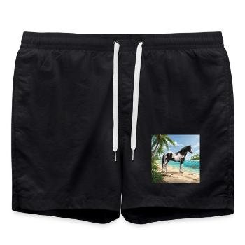 Ein Abaco Barbe-Pferd und eine bahamaische Landschaft - Badeshorts - Schwarz - Vorne - AI Model Male 185 light (185cm)