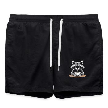 Süßer Waschbär trinkt Kaffee Morgenmuffel - Badeshorts - Schwarz - Vorne - AI Model Male 185 light (185cm)