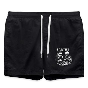 Sartre spielt Schach mit Skelett - Badeshorts - Schwarz - Vorne - AI Model Male 185 light (185cm)